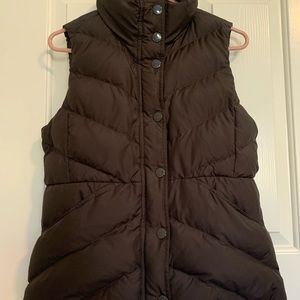 J CREW BROWN PUFFER VEST WITH ZIP, BUTTONS, COLLAR